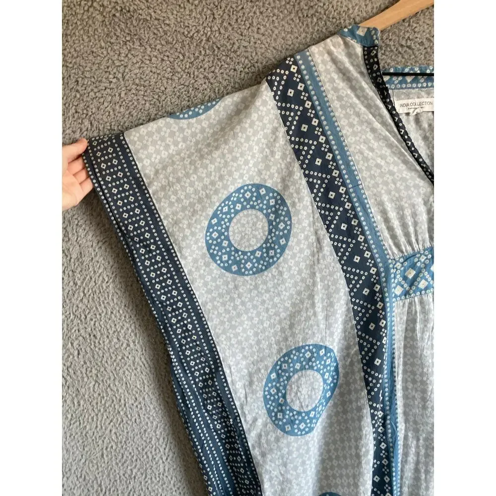 Emerson Fry Maxi Dress Caftan One Size Geometric Oversized Blue Boho Hippie - Picture 5 of 16